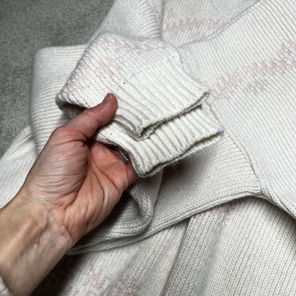 Vintage Thackery Knit Nordic Snowflake Sweater Cream Pink Pullover Sz Medium - Picture 10 of 10